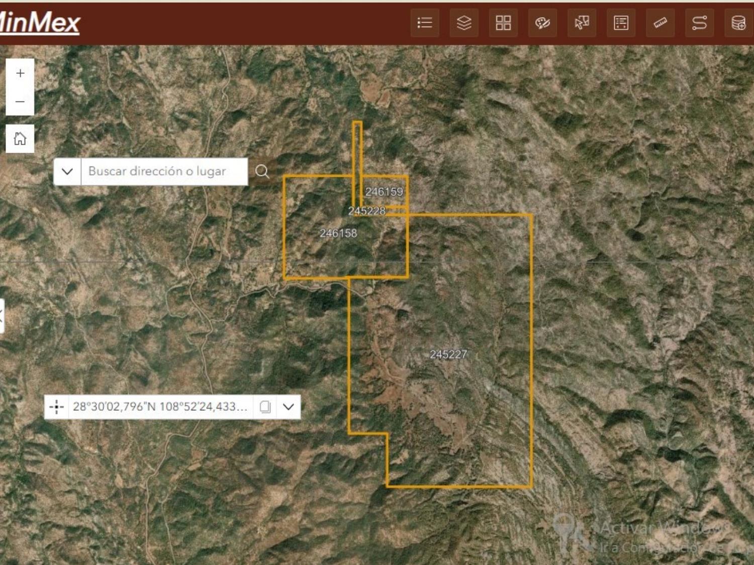 Official MinMex concession map for La Guadalupana and El Señor de los Guerreros, Sonora, Mexico