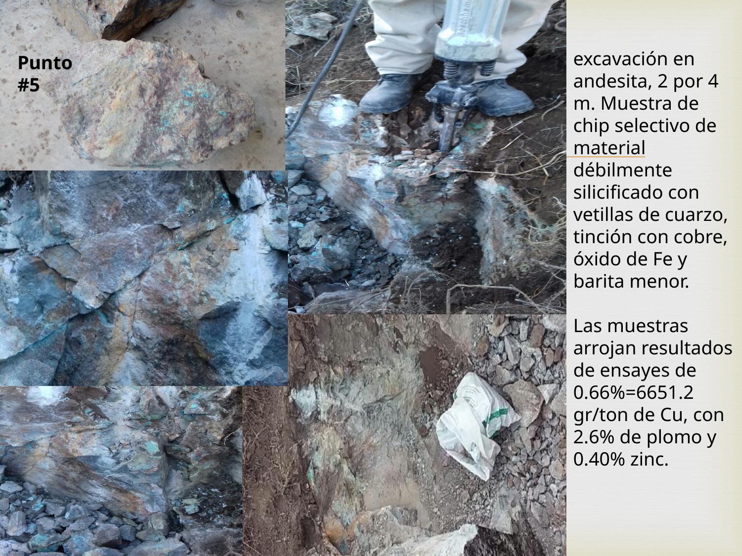 Punto #5 Cu-Pb-Zn excavation in andesite with visible copper staining