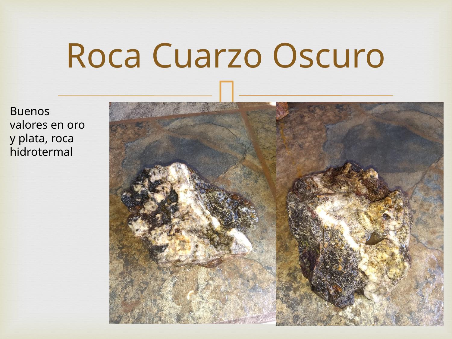 Dark quartz hydrothermal rock with gold and silver values