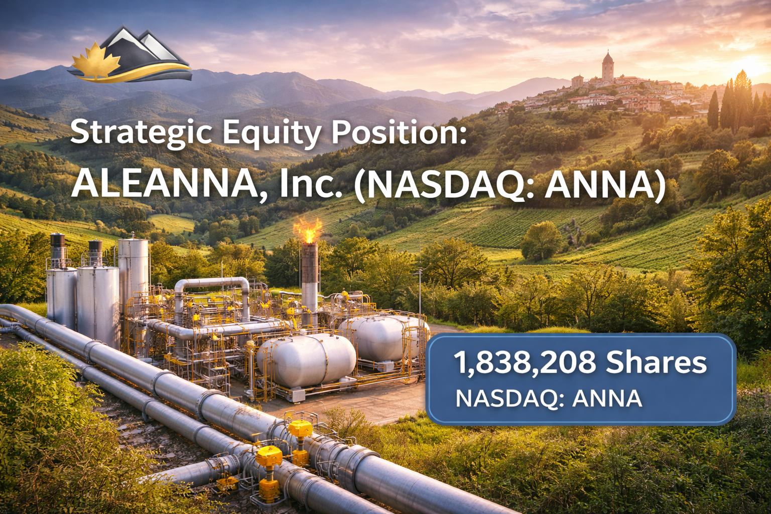 ALEANNA Inc strategic equity position - energy infrastructure in scenic landscape