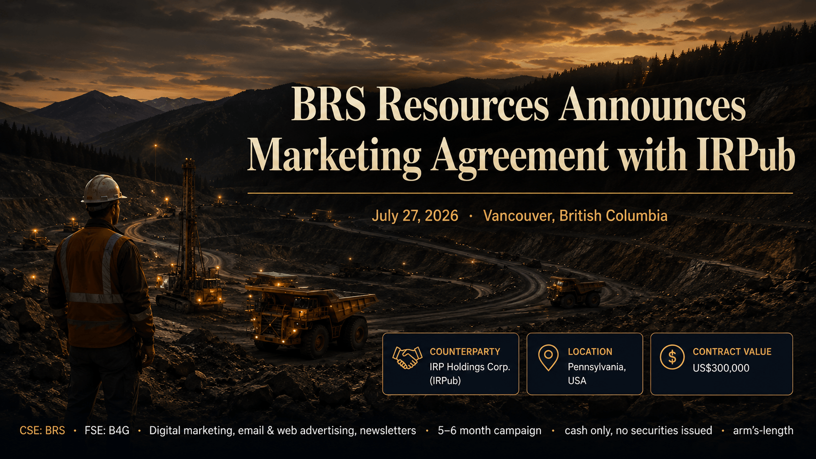 BRS Resources marketing agreement with IRPub